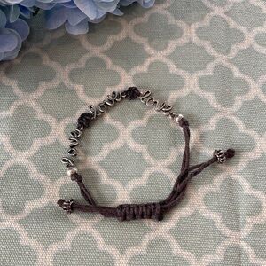 Love Silver Tone Adjustable Bracelet Brown
